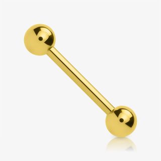 Piercing língua dourado com bolinha em aço cirúrgico brilhante