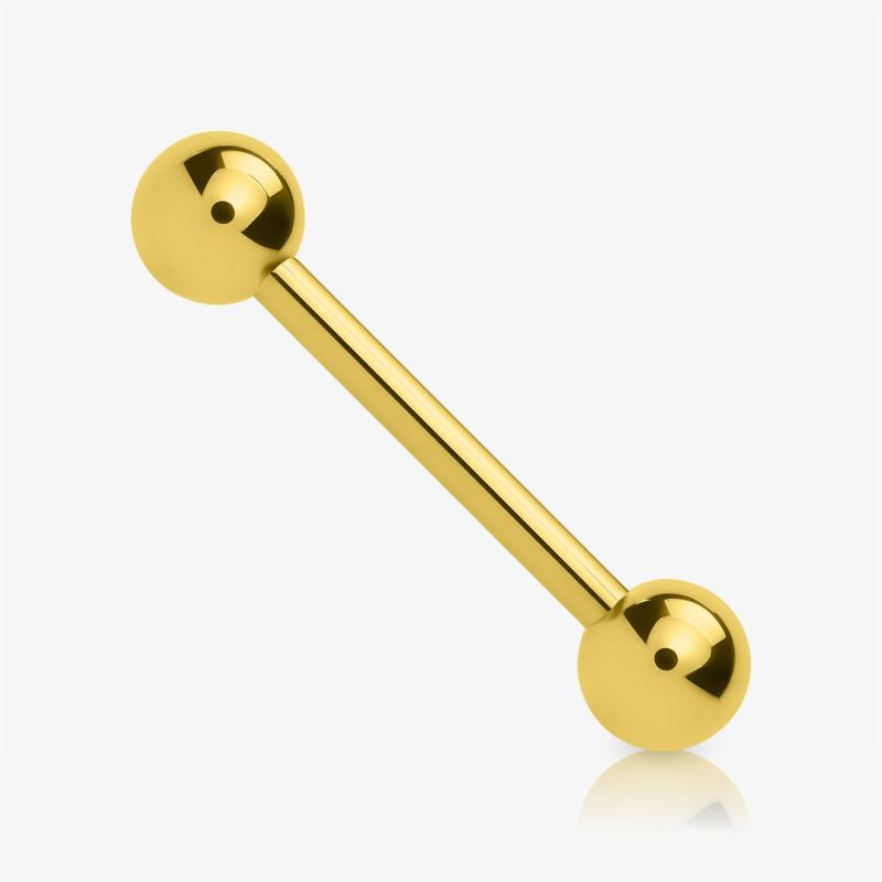 Piercing língua dourado com bolinha em aço cirúrgico brilhante