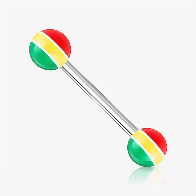 Piercing Língua Prateado Bolinha com cores estilo reggae