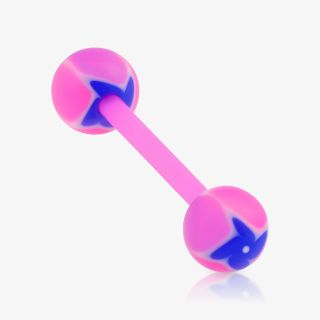 Piercing língua flexível com bolinha rosa em formato cata-vento