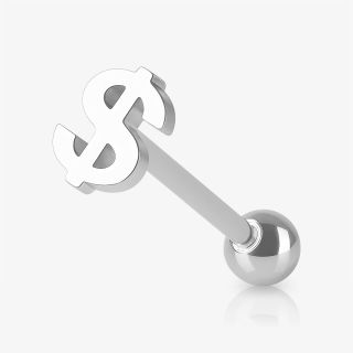 Piercing língua cifrão de aço cirúrgico com design de símbolo de dinheiro