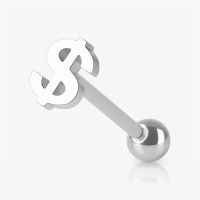 Piercing língua cifrão em aço para estilo ousado e marcante