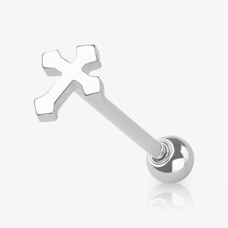 Piercing língua cruz de aço cirúrgico com design minimalista