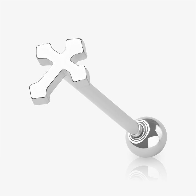 Piercing língua cruz de aço cirúrgico com design minimalista