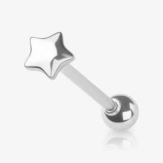 Piercing língua estrela com bolinha em formato de estrela feito em aço cirúrgico