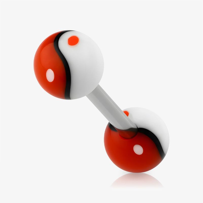 Piercing língua yin yang branco e vermelho em aço cirúrgico