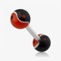 Piercing língua yin yang preto e vermelho em aço