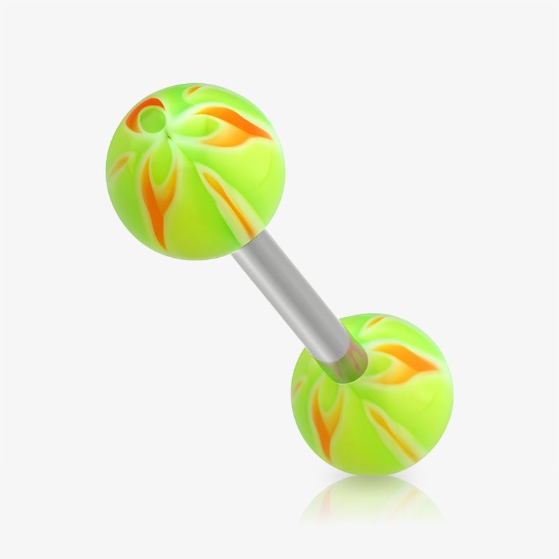 Piercing Língua Padrão Floral com estampa colorida em aço cirúrgico