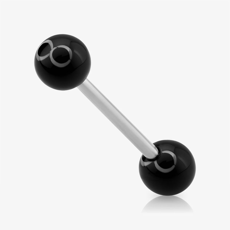 Piercing Língua Bola 8 com bolinha preta estampada de bilhar
