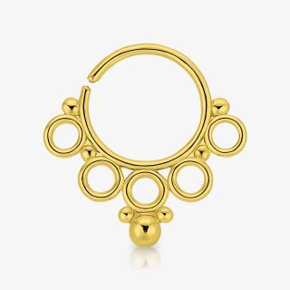 Piercing septo dourado com anéis ornamentais femininos e delicados