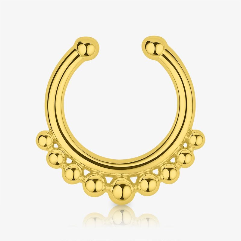 Piercing septo falso pérolas com detalhe dourado e acabamento sofisticado