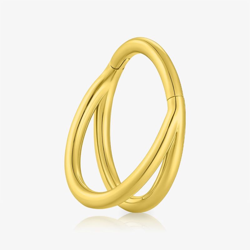 Argola dupla de titânio dourado com zircônia e fecho clicker