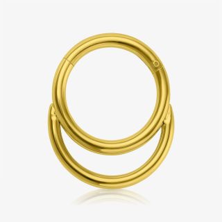 Piercing Argola Círculo Duplo em aço cirúrgico dourado com fecho clicker