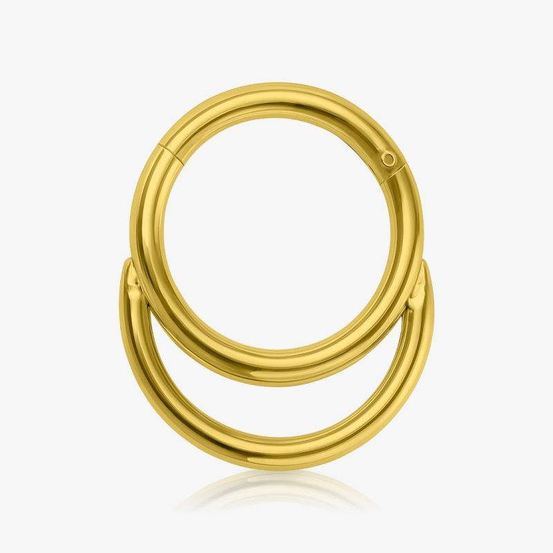 Piercing Argola Círculo Duplo em aço cirúrgico dourado com fecho clicker