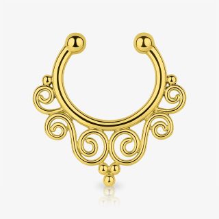 Piercing septo falso dourado ornamentado estilo indiano clássico