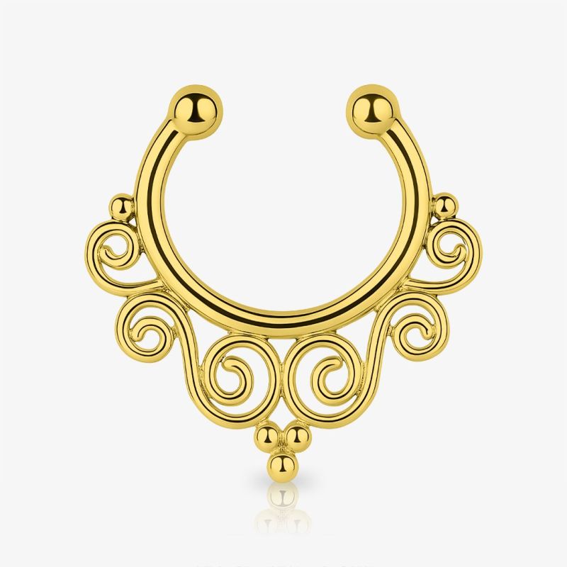 Piercing septo falso dourado ornamentado estilo indiano clássico