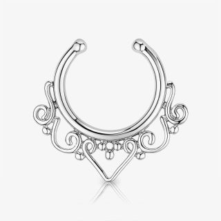 Piercing septo falso prateado com acabamento ornamentado em aço