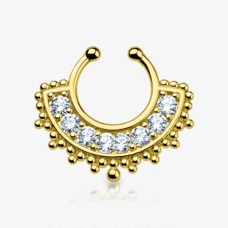 Piercing septo falso dourado com strass estilo indiano, sem necessidade de furo