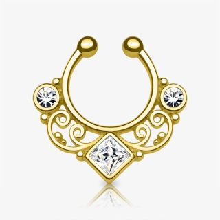 Piercing septo falso dourado com detalhe em strass facetado