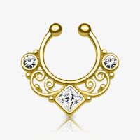 Piercing Septo Falso Dourado com Strass Facetado Moderno