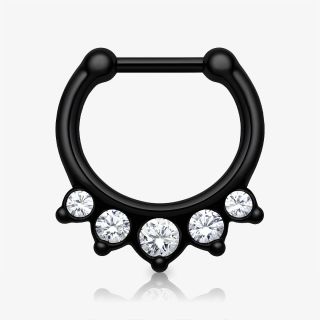 Piercing Septo Clicker preto com 5 strass em aço cirúrgico