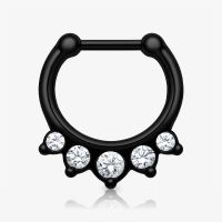 Piercing Septo Clicker com 5 Strass Preto em Aço