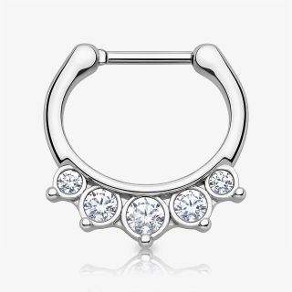 Piercing Septo Clicker com 5 Strass Prateado