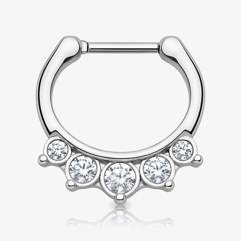 Piercing Septo Clicker com 5 Strass Prateado