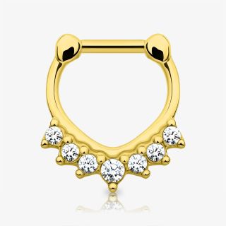 Piercing septo dourado com sete strass em design clicker elegante