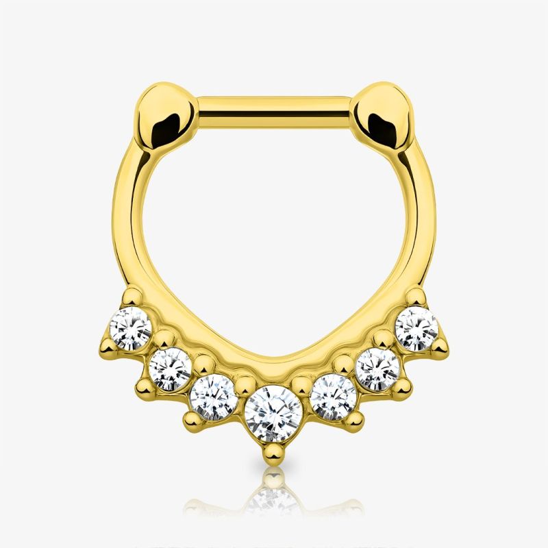 Piercing septo dourado com sete strass em design clicker elegante
