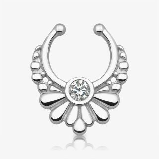 Piercing Septo Falso Flor com cristal prateado delicado e elegante