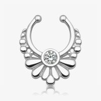 Piercing Septo Falso Flor com Cristal Prateado Charmoso