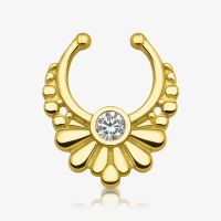 Piercing Septo Falso Flor com Cristal Dourado Brilhante