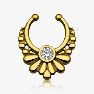 Piercing septo flor cristal com acabamento envelhecido em aço cirúrgico