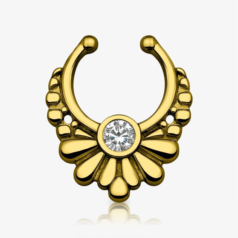 Piercing septo flor cristal com acabamento envelhecido em aço cirúrgico