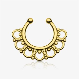 Piercing Septo Falso Aneis Ornamentados Dourado com acabamento detalhado e elegante