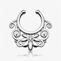 Piercing Septo Falso Indiano com Flor e Strass Prateado