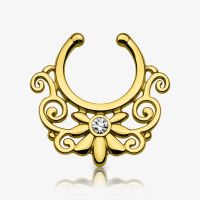 Piercing Septo Falso Indiano Flor com Strass Dourado