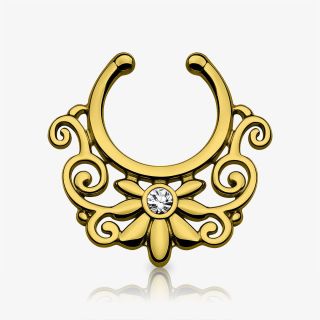 Piercing septo indiano com flor e strass envelhecido em aço