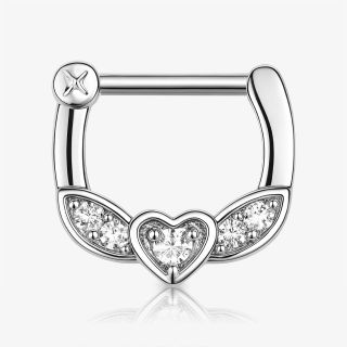 Piercing Septo Clicker em formato de coração com strass prateado