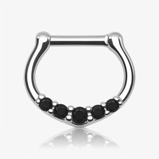 Piercing Septo Clicker com cinco strass pretos em aço cirúrgico