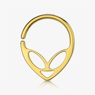 Piercing dobrável alien dourado com design anatômico em aço cirúrgico