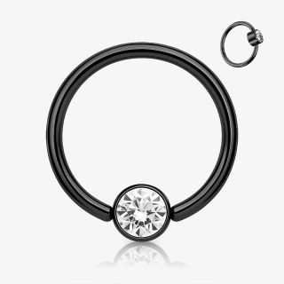 Piercing Captive de aço cirúrgico preto com bolinha de strass cilíndrico.