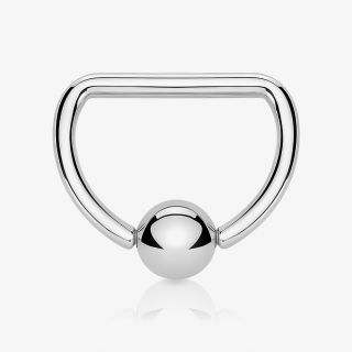Piercing captive de aço em formato D prateado feito em aço cirúrgico