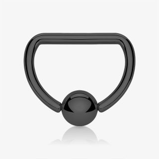 Piercing captive preto de aço cirúrgico em formato D com acabamento brilhante
