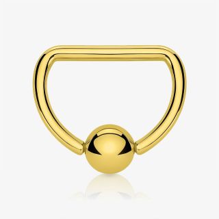 Piercing captive dourado em aço cirúrgico no formato D
