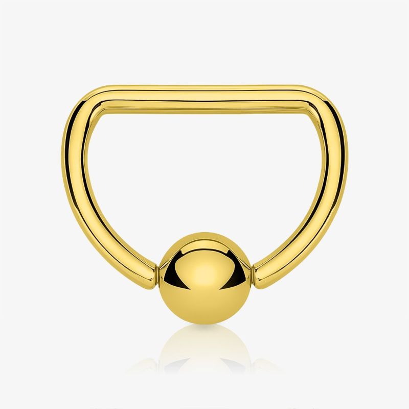 Piercing captive dourado em aço cirúrgico no formato D