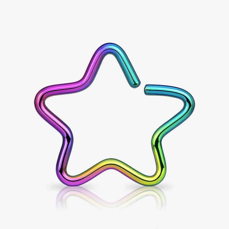 Piercing argola de aço cirúrgico com estrela e efeito rainbow