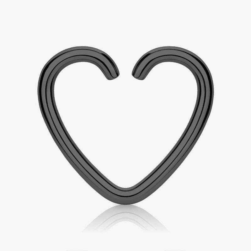 Piercing Argola de Aço em formato de coração com acabamento preto clicker