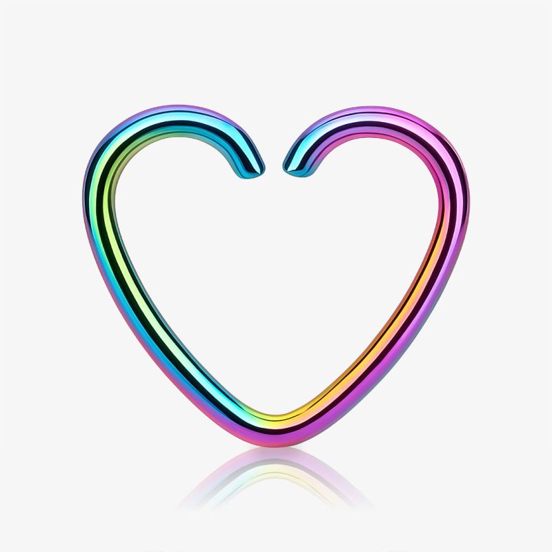 Piercing Argola de Aço em formato de coração rainbow dobrável